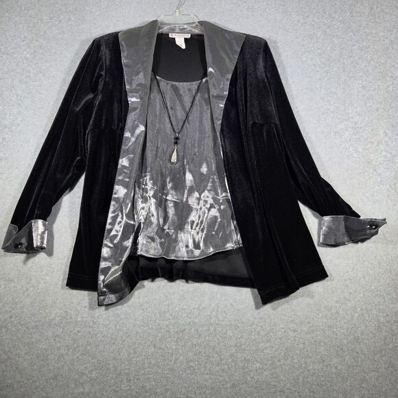 dressbarn Tops - Dressbarn Woman 18 Black Velvet Silver 2fer Twinset Jacket Top Necklace Formal